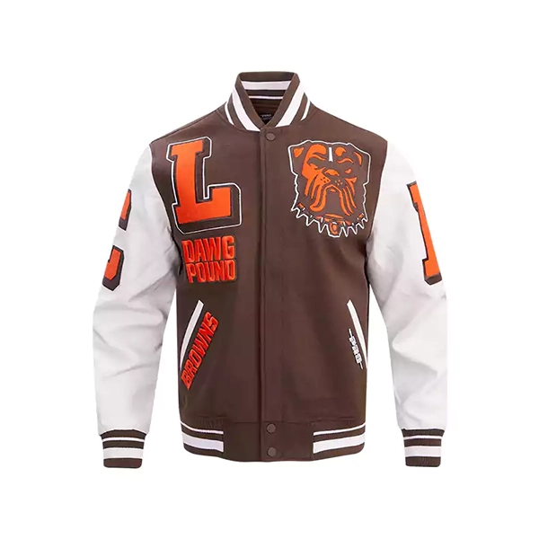 Cleveland-Browns-Varsity-Jacket-Mens-Brown-Full-Zip-Pro-Standard-Letterman-Front-Side.webp Cleveland Browns Varsity Jacket - Image 1