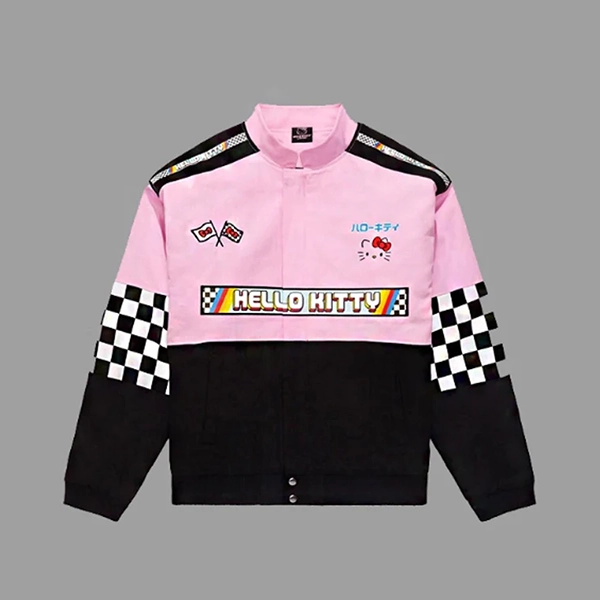 Hello-Kitty-Pink-Black-Racer-Jacket.webp Hello Kitty Racing Jacket - Image 1