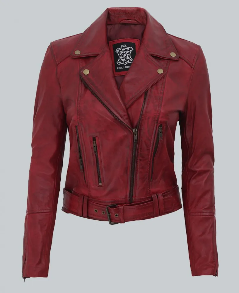 Maroon_Leather_Asymmetrical_Jacket__92705_zoom-816x1000fit.webp Elisa Womens Maroon Leather Motorcycle Jacket - Image 1