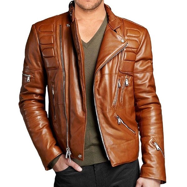 Mens-Distressed-Brown-Slim-fit-Biker-Jacket.jpg Mens Distressed Brown Slim fit Biker Jacket - Image 1