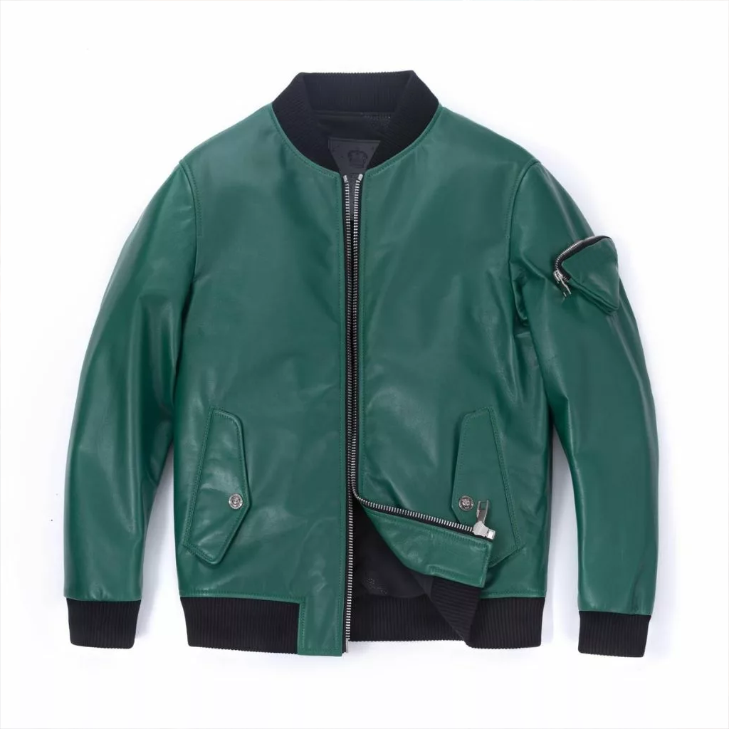 Teal-Green-Leather-Bomber-Jacket-Mens.webp Teal Green Leather Bomber Jacket - Image 1