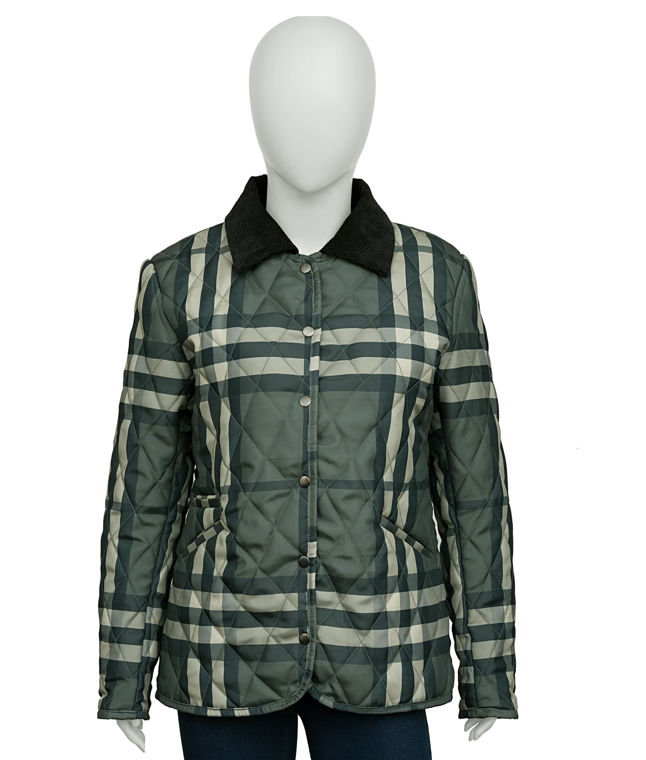 Womens-Quilted-Green-Checked-Burberry-Jacket_1-1.webp Women’s Quilted Green Checked Jacket - Image 1