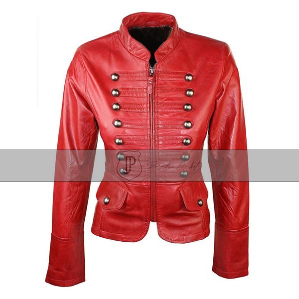 Womens-Slim-Fit-Military-Style-Leather-Jacket-Red3-copy.jpg Women's Slim Fit Military Style Leather Jacket Red - Image 1